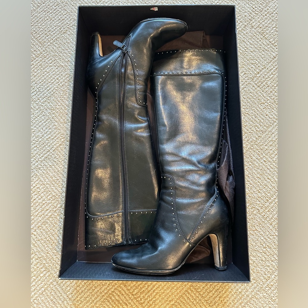 Cole Haan black leather studded boots
